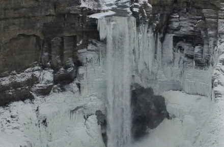 Taughannock Falls Basin Covered In Ice In Winter